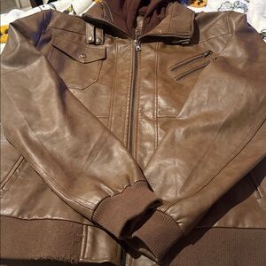 Men’s extra large, faux, leather sweatshirt, hooded jacket